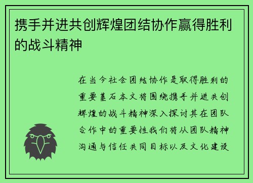 携手并进共创辉煌团结协作赢得胜利的战斗精神
