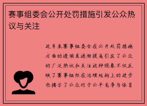 赛事组委会公开处罚措施引发公众热议与关注