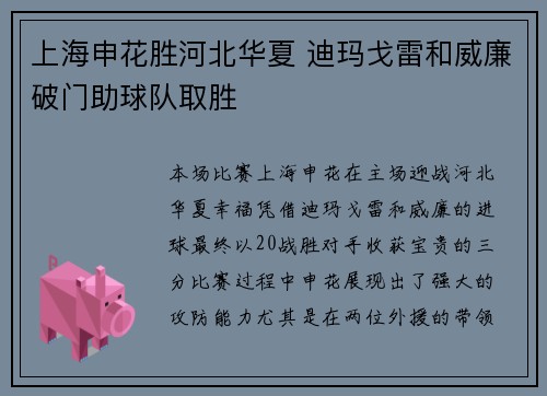 上海申花胜河北华夏 迪玛戈雷和威廉破门助球队取胜