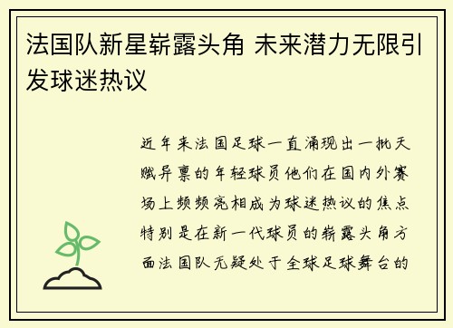 法国队新星崭露头角 未来潜力无限引发球迷热议