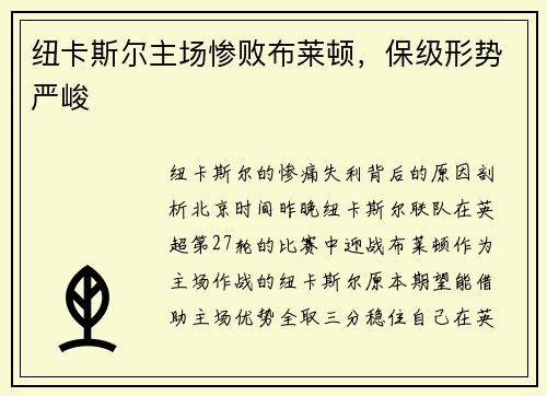 纽卡斯尔主场惨败布莱顿，保级形势严峻