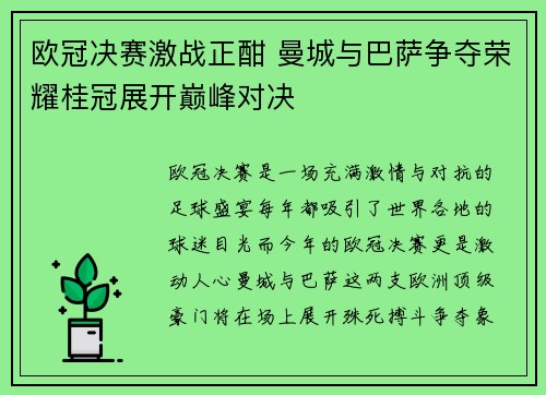 欧冠决赛激战正酣 曼城与巴萨争夺荣耀桂冠展开巅峰对决